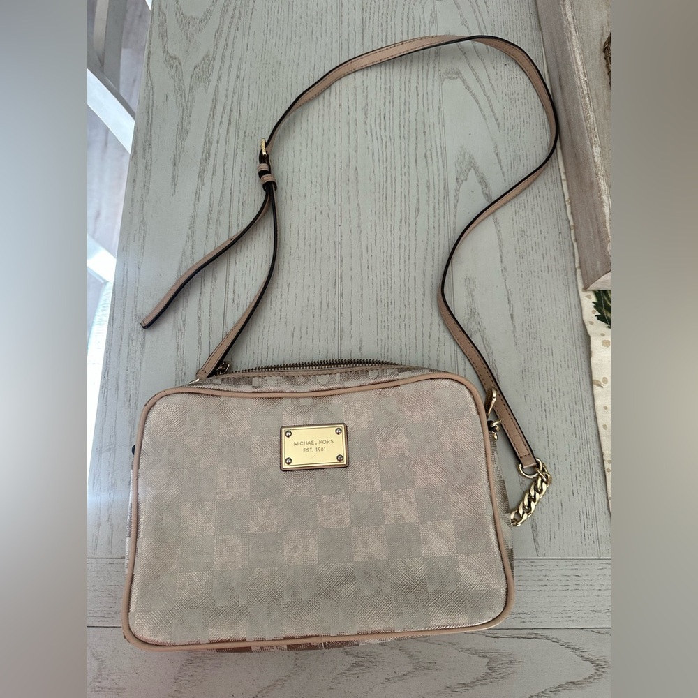 Michael Kors Checkered Beige Crossbody Bag